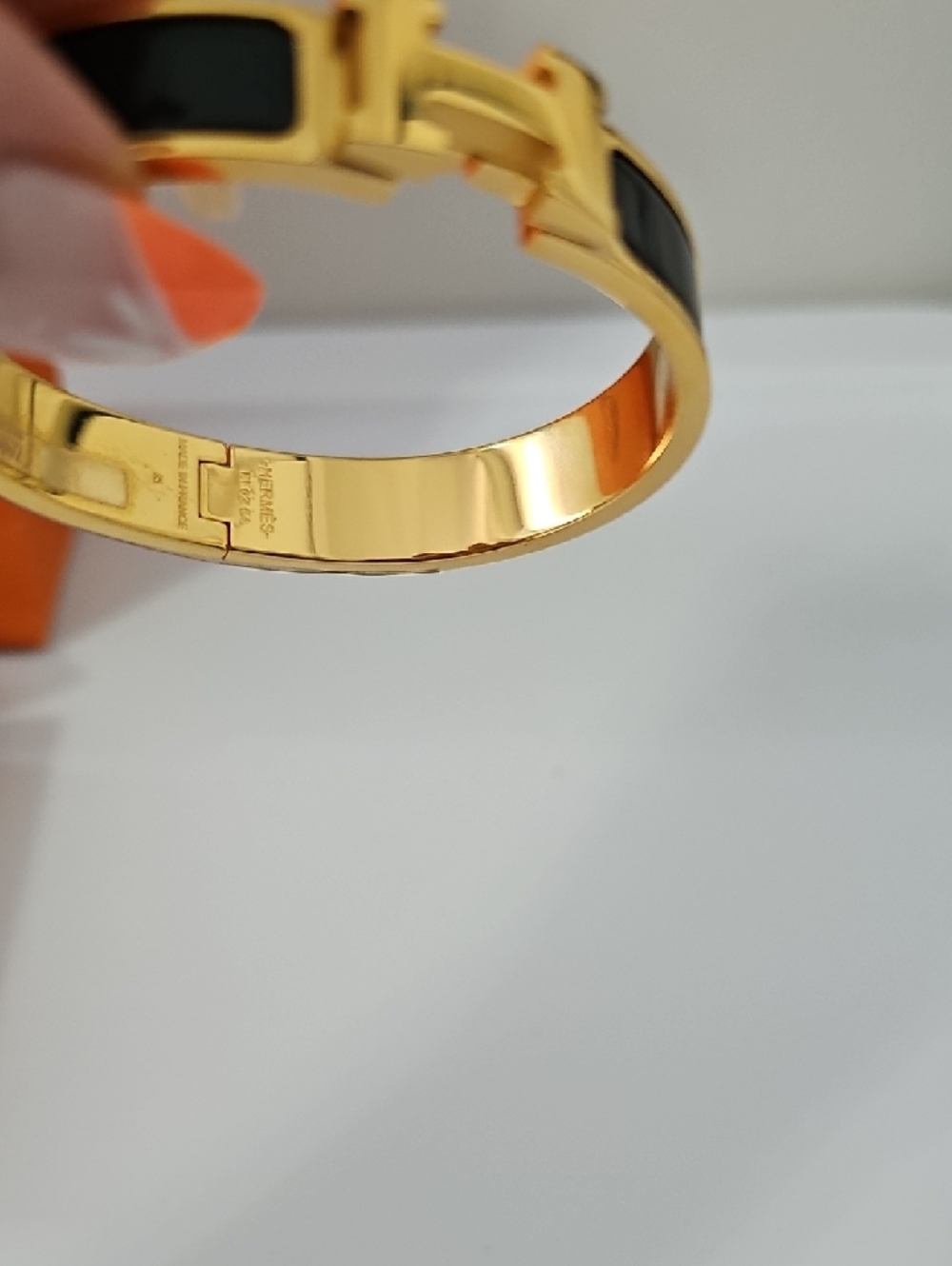 Hermes Black Enamel Clic H Bracelet with Gold-Tone Hardware - Picture 11 of 16